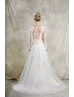 Long Sleeve Ivory Lace Tulle Illusion Buttons Back Wedding Dress